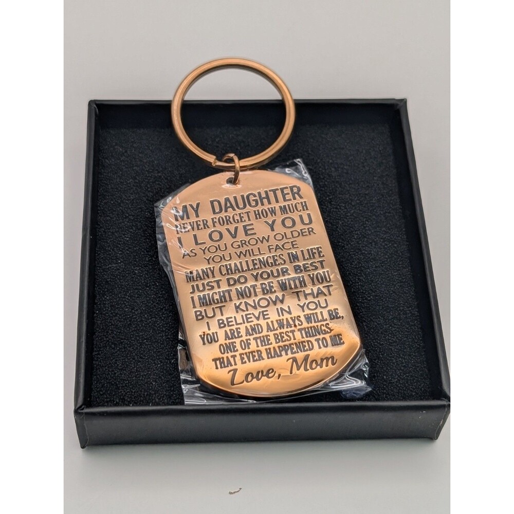 To My Daughter Keychain Gift from Mom Inspirational Love Dog Tag Keyring New Box